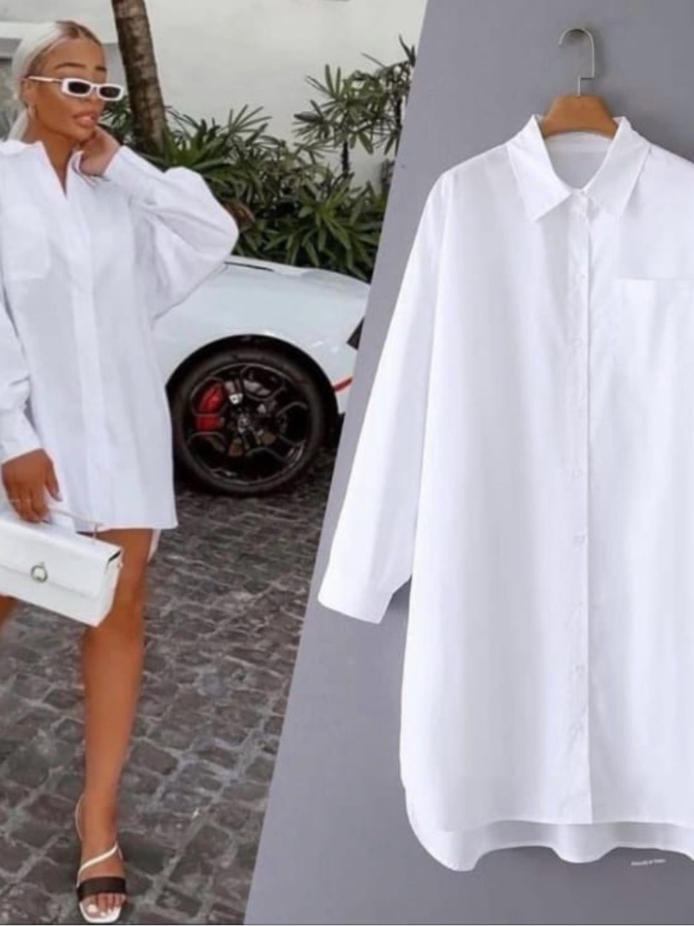 Zara White Oversized Mini Shirt Dress